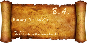 Bondy Arikán névjegykártya